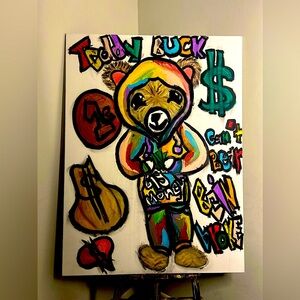 Giant 36x48 teddy bear acrylic  painting original wall art gallery piece